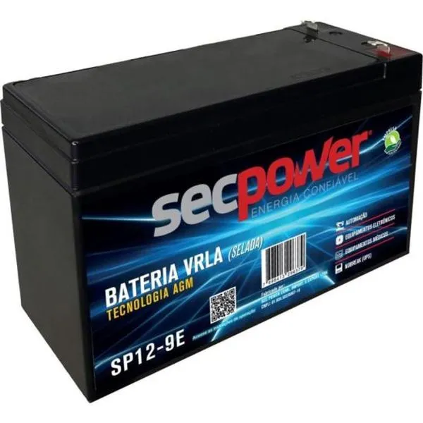 Bateria Selada Sec Power SP12-9E para Nobreaks e Alarmes chumbo-ácido VRLA AGM 12V 9AH Preto Bateria Selada Sec Power SP12-9E para Nobreaks chumbo-ácido VRLA AGM 12V 9AH Preto