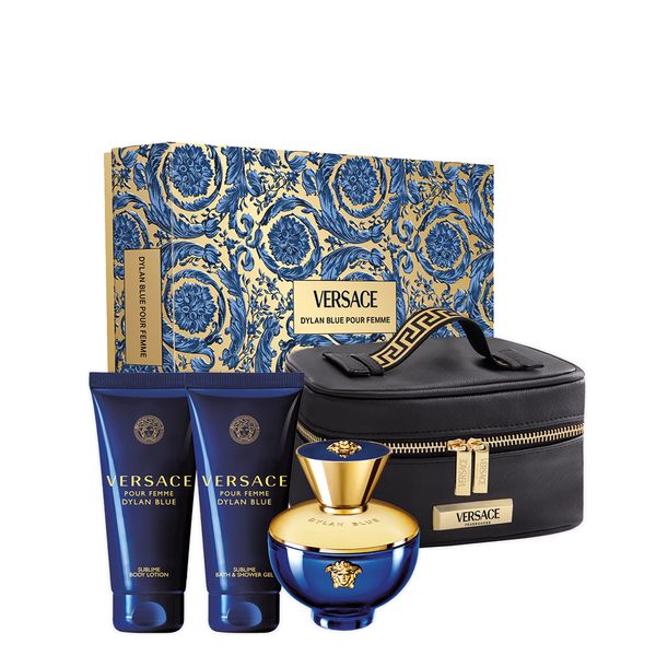 Kit Perfume Versace Dylan Blue Feminino - Eau de Parfum 100ml + Gel de Banho 100ml + Loção Corporal 100ml + Nécessaire Coffret