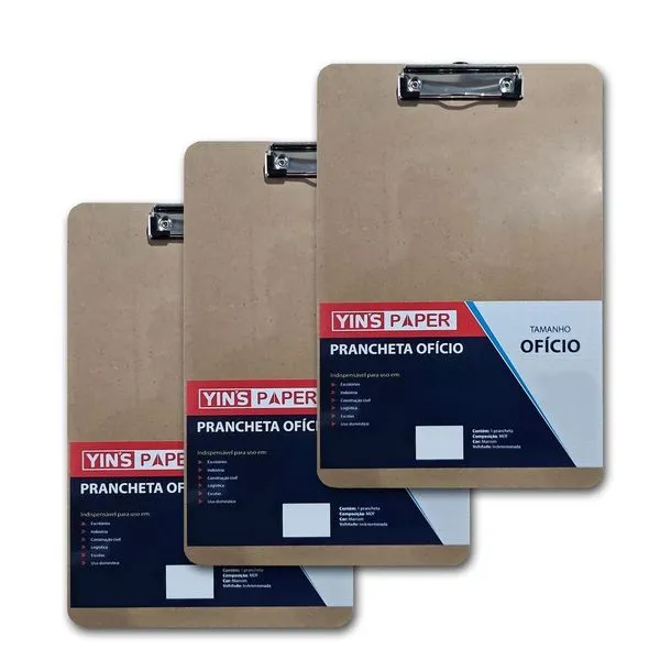 Kit 3 Pranchetas De Madeira Ofício Mdf Predendor Metal 35x24 Marrom N-a