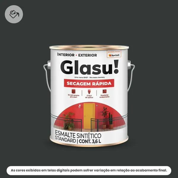 Tinta Esmalte Sintético Standard Brilhante Glasu Suvinil 3,6L Secagem Rápida Preto (MP)
