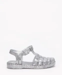sandália infantil barbie glitter grendene prata 30