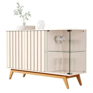 Buffet Ripado Com 3 Portas E Lateral De Vidro Nice Pérola