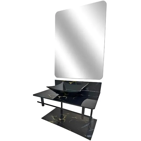 Lavatório com Cuba Rubi Black Gold 70x40cm Vidro Lapidado 10mm sem Espelho Preto Dulluc Lavatório com Cuba Rubi Black Gold 70x40cm sem Espelho Preto Dulluc