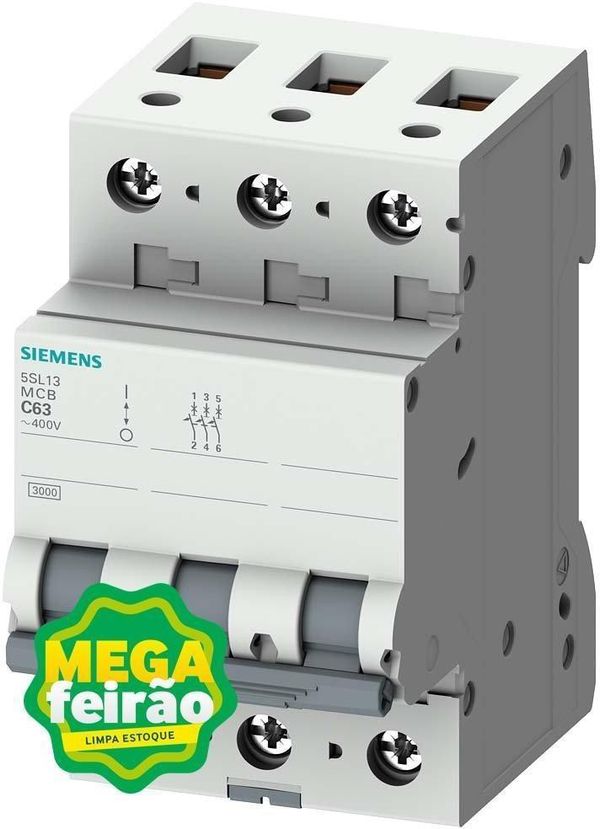 Disjuntor DIN 3 Polos Tripolar 70A Curva de Disparo C Siemens
