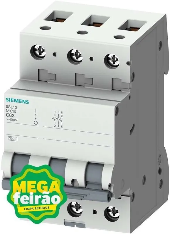 Disjuntor DIN 3 Polos Tripolar 70A Curva de Disparo C Siemens