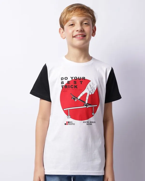 Camiseta Juvenil Estampa Skate Manga Curta Branca 14