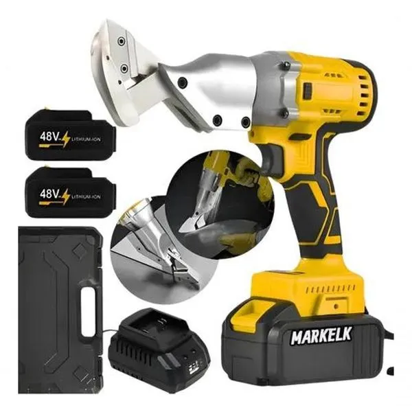 Tesoura Cortadora de Chapa de Metal Elétrica 48V com Cabeça Giratória para Cortes em Ferro e Aço Amarelo Markelk Tesoura Cortadora de Chapa de Metal Elétrica 48V com Cabeça Giratória Amarelo Markelk