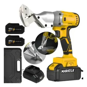 Tesoura Cortadora de Chapa de Metal Elétrica 48V com Cabeça Giratória para Cortes em Ferro e Aço Amarelo Markelk Tesoura Cortadora de Chapa de Metal Elétrica 48V com Cabeça Giratória Amarelo Markelk