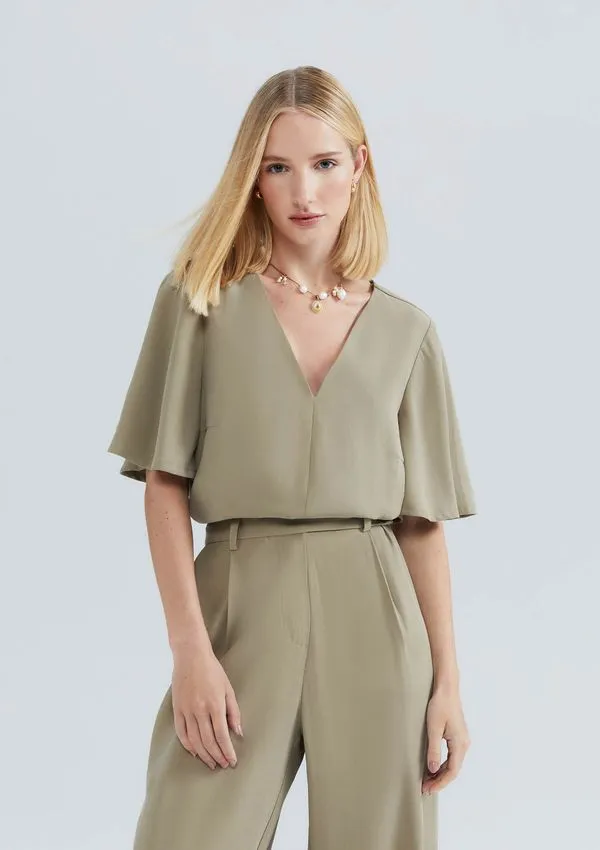 Blusa Feminina Manga Sino Em Peach Touch - Caqui XG