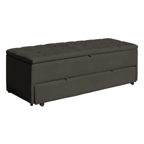 Calçadeira Sapateira Baú Solteiro Luna 90cm Veludo com Estrutura em Madeira Cinza Loja Sheep Calçadeira Sapateira Baú Solteiro Luna 90cm Veludo Cinza Loja Sheep