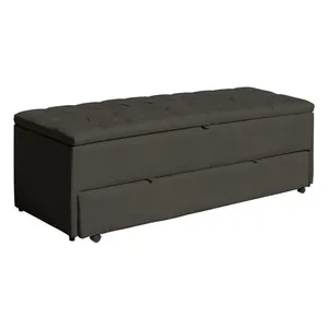 Calçadeira Sapateira Baú Solteiro Luna 90cm Veludo com Estrutura em Madeira Cinza Loja Sheep Calçadeira Sapateira Baú Solteiro Luna 90cm Veludo Cinza Loja Sheep