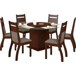 Mesa de Jantar 6 Cadeiras, Oitavada - Viero Móveis Bianca Chocolate / Canela