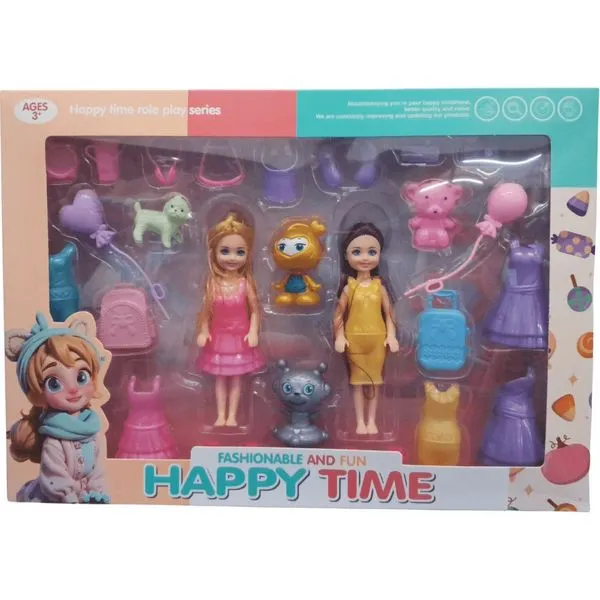 Conjunto Happy Time com 2 Bonecas 16CM, 6 Vestidos, Mochila, 14 Acessórios e 2 Robôs Futuro Kids Conjunto Happy Time com 2 Bonecas 16CM, 6 Vestidos e 14 Acessórios Futuro Kids