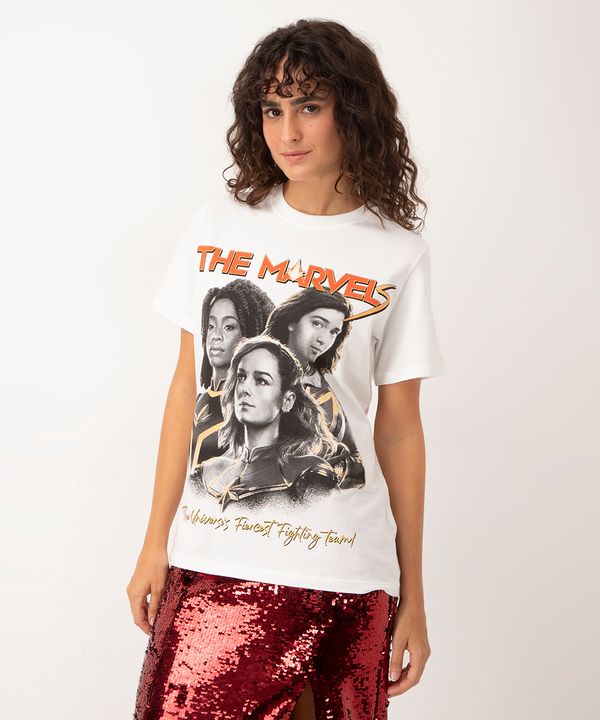 camiseta de algodão the marvels manga curta off white G
