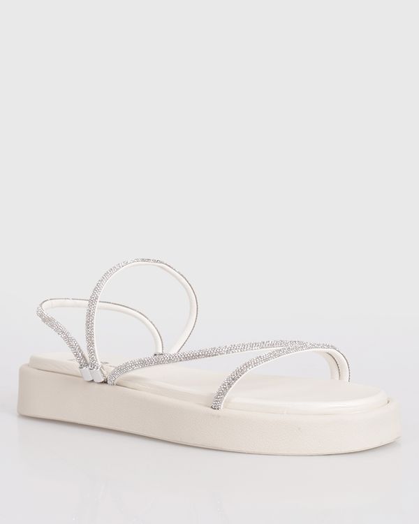 Sandália Rasteira Feminina Donatta Tiras Com Strass Off White 36