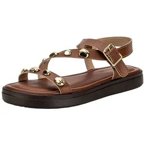 Sandália Feminina Flat Via Scarpa 173718982 CAMEL 37
