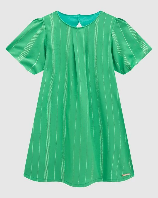 Vestido Menina Manga Balonê Em Viscose Lurex - Carinhoso Verde - 14