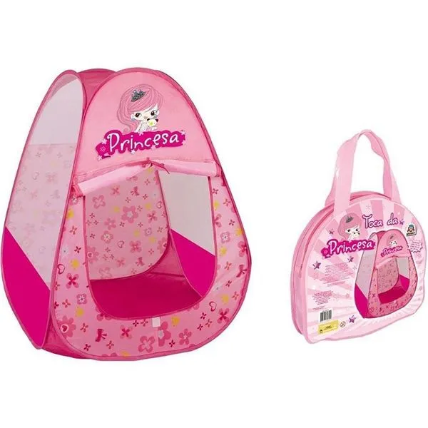 Toca Infantil Princesa com Sacola de Transporte Tecido Poliéster Rosa Braskit Toca Infantil Princesa com Sacola de Transporte Poliéster Rosa Braskit