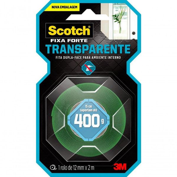 Fita Dupla Face Scotch Fixa Forte Transparente 12mm X 2 Metros - Hb004419873 - 3m