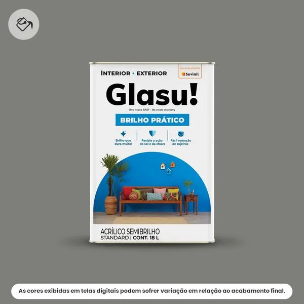 Tinta Acrílica Standard Semibrilho Glasu Suvinil 18L Brilho Prático Lâmina Afiada (MP)