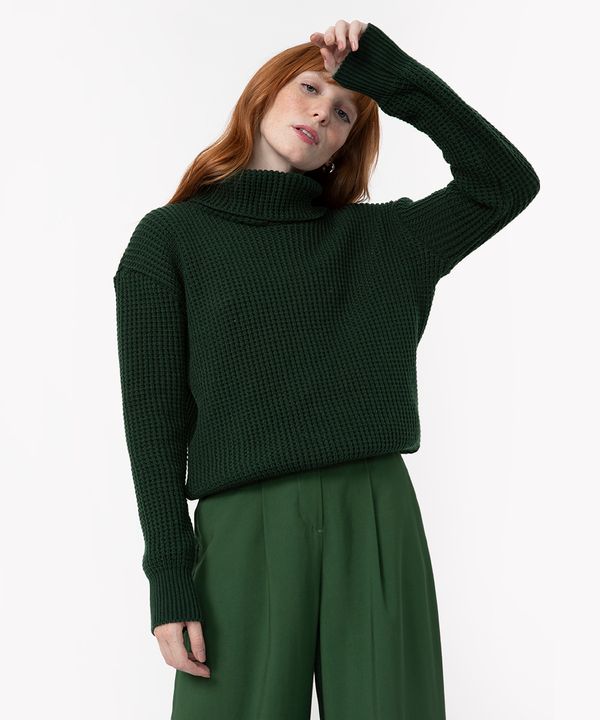 suéter tricot gola alta manga longa verde GG
