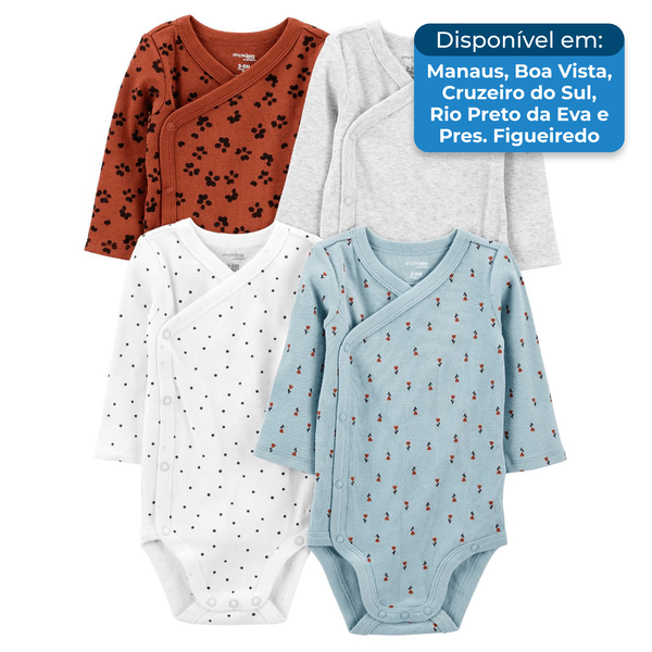 Conjunto Body 4 Peças 6-9M Carter's Simple Joys Animal Manga Comprida A-BI