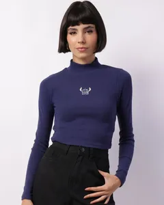 Blusa Feminina Disney Estampa Stitch Manga Longa Marinho M