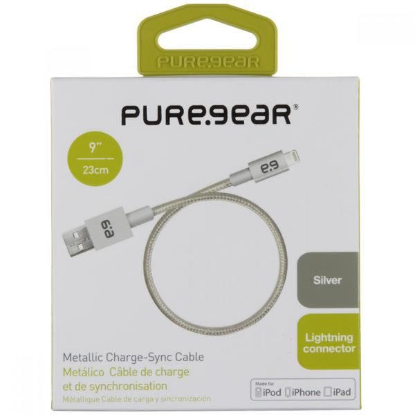 Cabo USB Lightning MFI Nylon Silver 23cm - Pure Gear