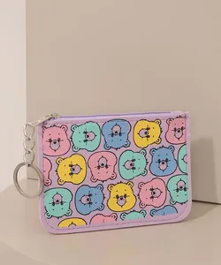 Carteira Feminina Estampada Ursinhos Carinhosos com Chaveiro Lilás Único