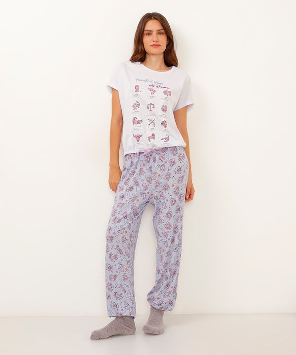 pijama de algodão longo signos branco G