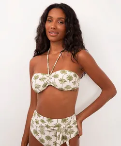 biquíni top frente única coqueiros com bojo e proteção uv off white M