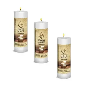 KIt 3 Velas Votiva 21 Dias Premium Branca 1700g - Chama de Ouro