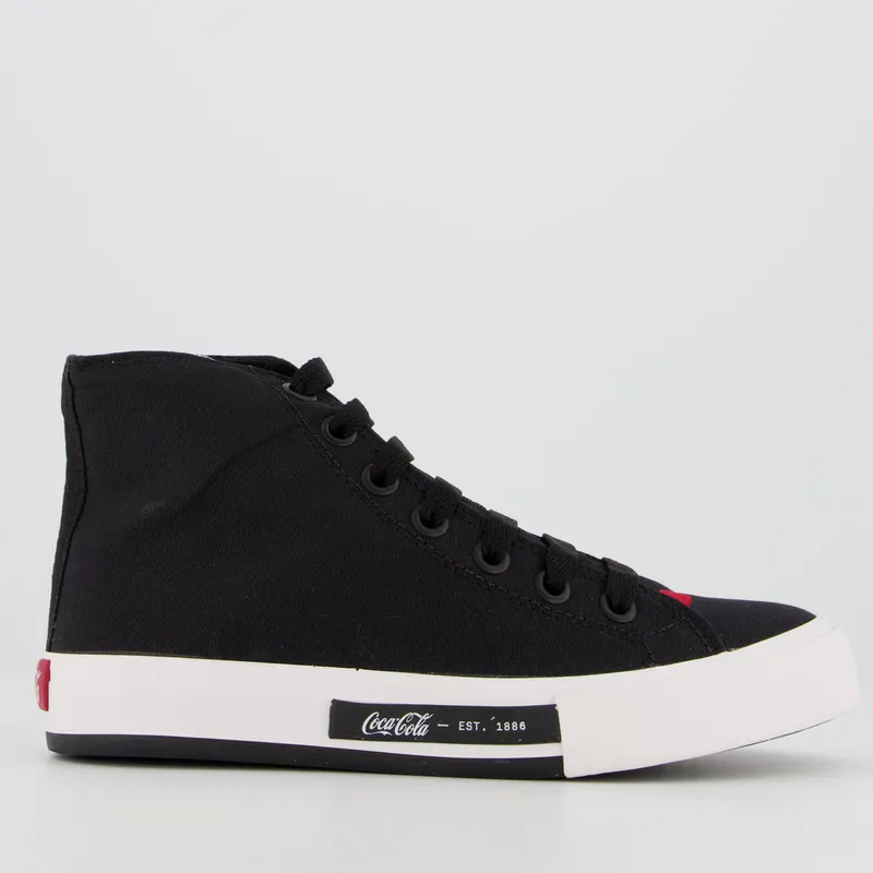 Tênis Coca Cola Daytona Hi Feminino Cano Médio Preto