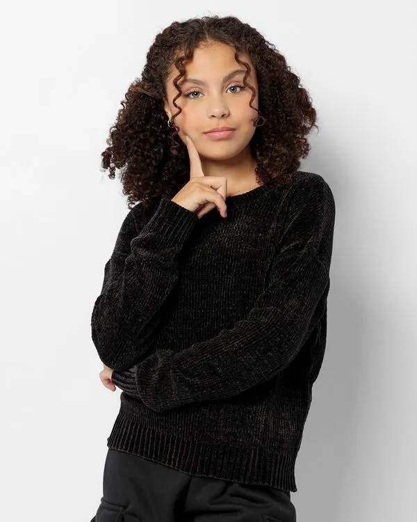 Suéter Juvenil Chenille Manga Longa Preto 12