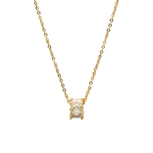 Colar Luiza de Aço Dourado com Zircônia Dourado Ajustável
