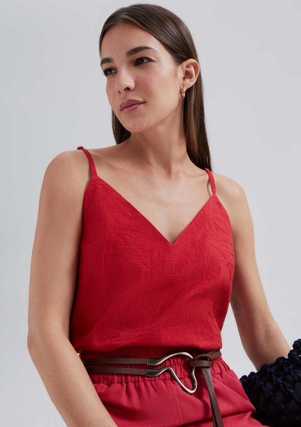 Regata Feminina Bordada Decote V - Vermelho G