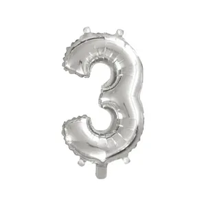 Balão Número Três Prata Brilhoso 40cm - Brdecor
