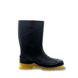 Bota Impermeável Pvc Preto Nº44/45 - Cano Médio 28cm - Solado Antiderrapante Amarelo