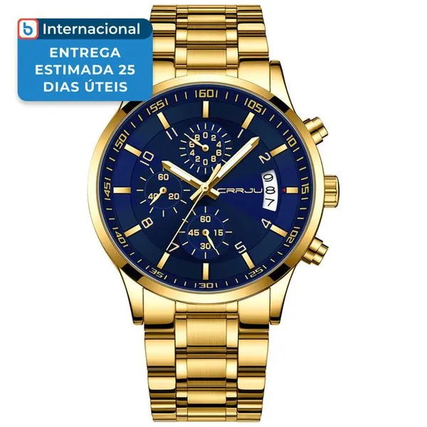 Relógio Masculino Cronógrafo CRRJU Dourado/Azul CJ2214GBE A-MBI