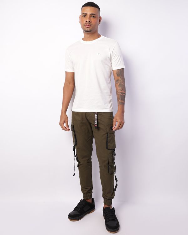 Calça Masculina Sarja Jogger Bolsos Cargo Com Aplicações Street Verde 46