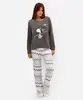 pijama longo feminino fleece com bordado snoopy cinza G