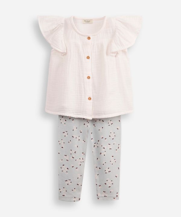 conjunto infantil de algodão floral off white 4