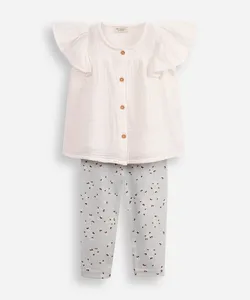 conjunto infantil de algodão floral off white 1