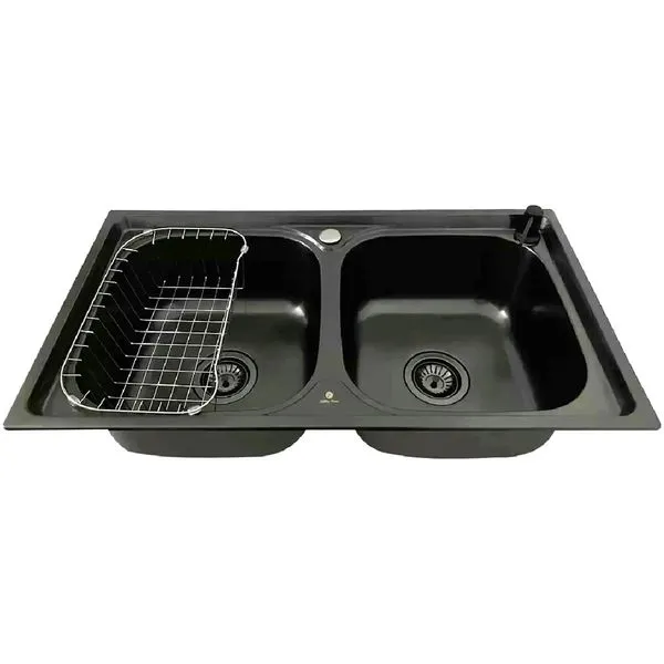 Cuba Dupla Aço Inox Preta 78x43cm com Acessórios - CUB-002-B - STILLUS HOME