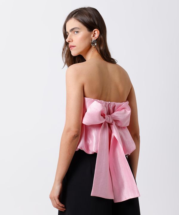 blusa feminina sem alça com laço acetinada mindset rosa GG