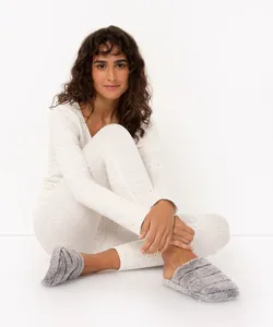 pijama canelado manga longa off white M