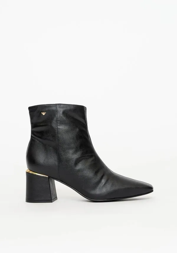 Bota Cano Curto Salto Bloco Bico Quadrado Preto 34