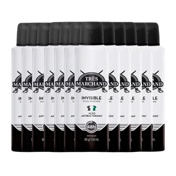 Kit Desodorante Aerossol Très Marchand Invisible 150ml - 12 Unidades