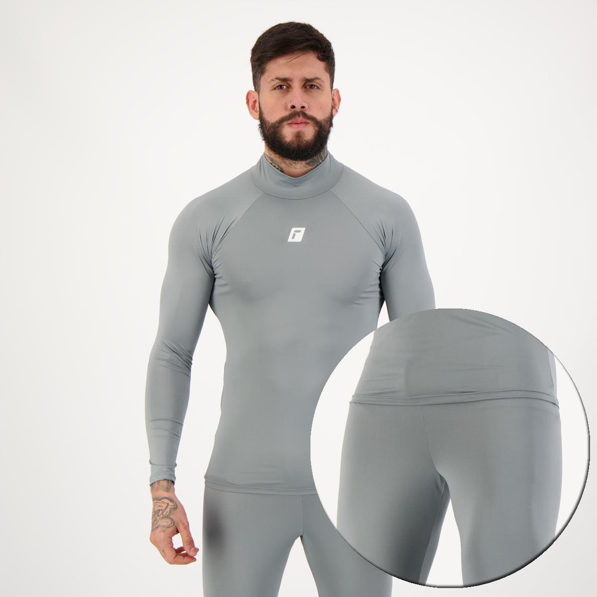 Conjunto Térmico Reusch Gola Alta Manga Longa Cinza