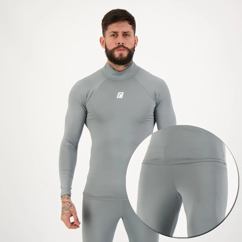 Conjunto Térmico Reusch Gola Alta Manga Longa Cinza